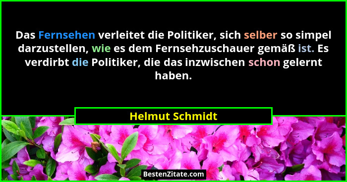 Das Fernsehen verleitet die Politiker, sich selber so simpel darzustellen, wie es dem Fernsehzuschauer gemäß ist. Es verdirbt die Pol... - Helmut Schmidt