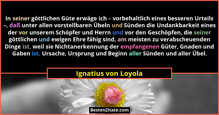 In seiner göttlichen Güte erwäge ich – vorbehaltlich eines besseren Urteils –, daß unter allen vorstellbaren Übeln und Sünden di... - Ignatius von Loyola