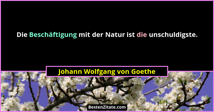 Die Beschäftigung mit der Natur ist die unschuldigste.... - Johann Wolfgang von Goethe