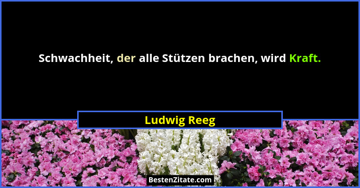 Schwachheit, der alle Stützen brachen, wird Kraft.... - Ludwig Reeg
