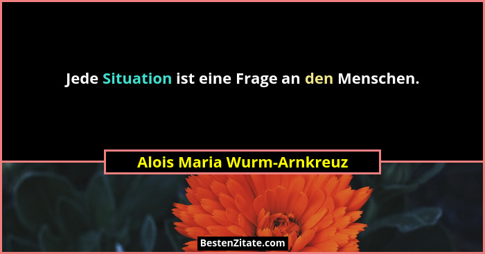 Jede Situation ist eine Frage an den Menschen.... - Alois Maria Wurm-Arnkreuz