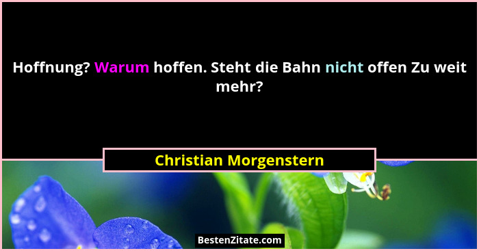 Hoffnung? Warum hoffen. Steht die Bahn nicht offen Zu weit mehr?... - Christian Morgenstern