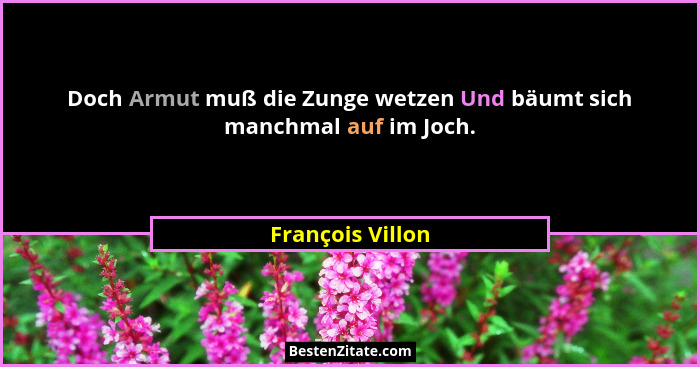 Doch Armut muß die Zunge wetzen Und bäumt sich manchmal auf im Joch.... - François Villon