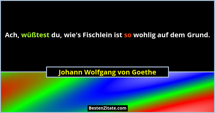 Ach, wüßtest du, wie's Fischlein ist so wohlig auf dem Grund.... - Johann Wolfgang von Goethe