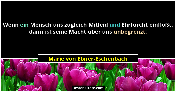 Wenn ein Mensch uns zugleich Mitleid und Ehrfurcht einflößt, dann ist seine Macht über uns unbegrenzt.... - Marie von Ebner-Eschenbach