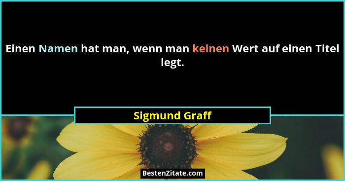 Einen Namen hat man, wenn man keinen Wert auf einen Titel legt.... - Sigmund Graff