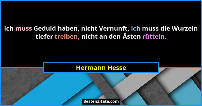Ich muss Geduld haben, nicht Vernunft, ich muss die Wurzeln tiefer treiben, nicht an den Ästen rütteln.... - Hermann Hesse