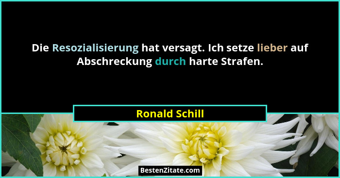 Die Resozialisierung hat versagt. Ich setze lieber auf Abschreckung durch harte Strafen.... - Ronald Schill