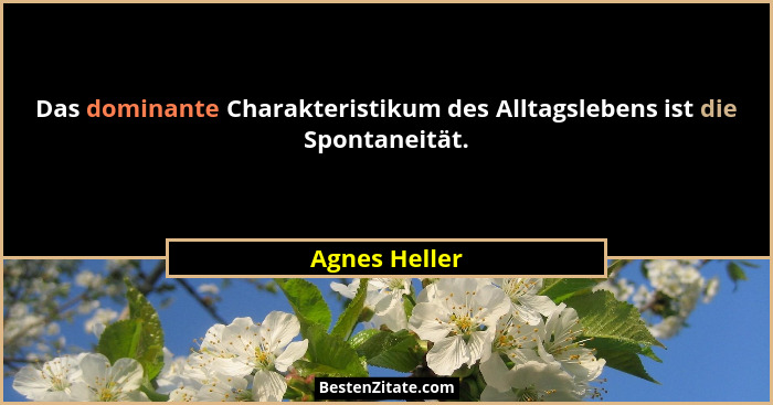 Das dominante Charakteristikum des Alltagslebens ist die Spontaneität.... - Agnes Heller