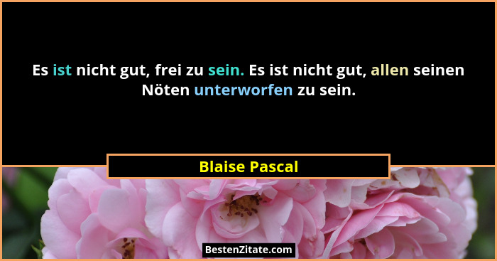 Es ist nicht gut, frei zu sein. Es ist nicht gut, allen seinen Nöten unterworfen zu sein.... - Blaise Pascal