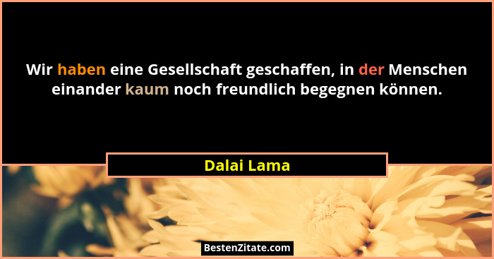 Wir haben eine Gesellschaft geschaffen, in der Menschen einander kaum noch freundlich begegnen können.... - Dalai Lama
