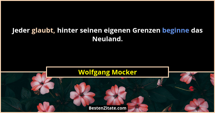 Jeder glaubt, hinter seinen eigenen Grenzen beginne das Neuland.... - Wolfgang Mocker