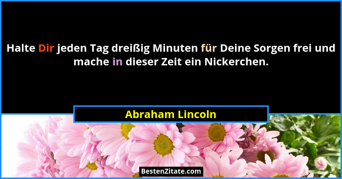 Halte Dir jeden Tag dreißig Minuten für Deine Sorgen frei und mache in dieser Zeit ein Nickerchen.... - Abraham Lincoln