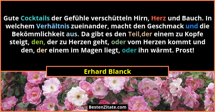 Gute Cocktails der Gefühle verschütteln Hirn, Herz und Bauch. In welchem Verhältnis zueinander, macht den Geschmack und die Bekömmlich... - Erhard Blanck