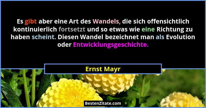 Es gibt aber eine Art des Wandels, die sich offensichtlich kontinuierlich fortsetzt und so etwas wie eine Richtung zu haben scheint. Dies... - Ernst Mayr