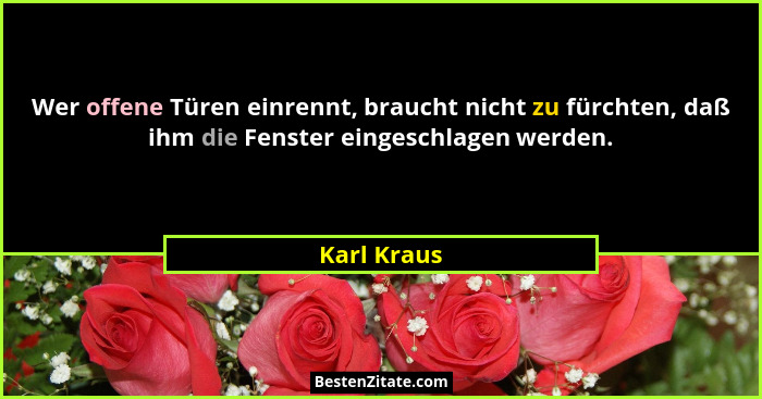Wer offene Türen einrennt, braucht nicht zu fürchten, daß ihm die Fenster eingeschlagen werden.... - Karl Kraus