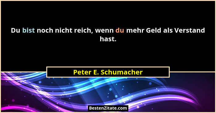 Du bist noch nicht reich, wenn du mehr Geld als Verstand hast.... - Peter E. Schumacher
