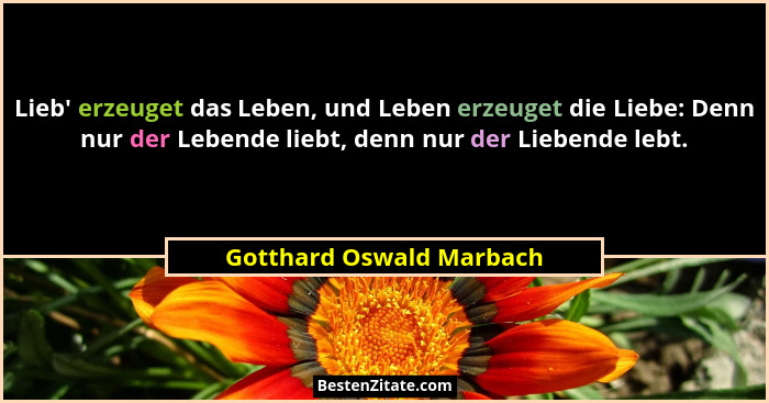Lieb' erzeuget das Leben, und Leben erzeuget die Liebe: Denn nur der Lebende liebt, denn nur der Liebende lebt.... - Gotthard Oswald Marbach