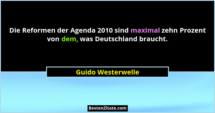 Die Reformen der Agenda 2010 sind maximal zehn Prozent von dem, was Deutschland braucht.... - Guido Westerwelle