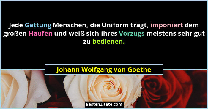 Jede Gattung Menschen, die Uniform trägt, imponiert dem großen Haufen und weiß sich ihres Vorzugs meistens sehr gut zu be... - Johann Wolfgang von Goethe