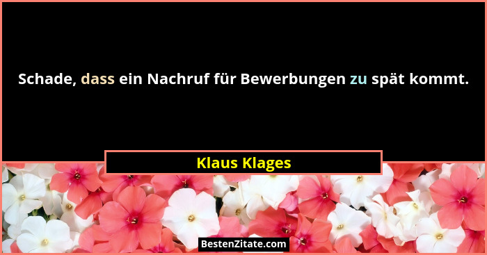 Schade, dass ein Nachruf für Bewerbungen zu spät kommt.... - Klaus Klages