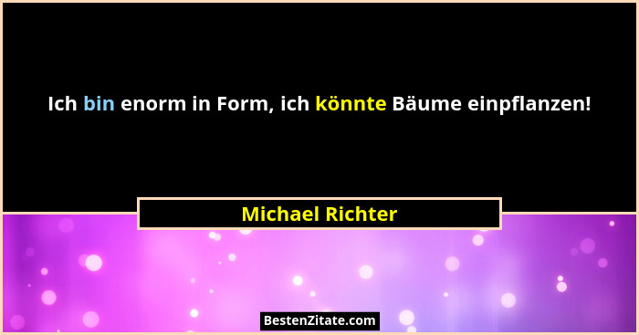 Ich bin enorm in Form, ich könnte Bäume einpflanzen!... - Michael Richter