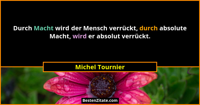 Durch Macht wird der Mensch verrückt, durch absolute Macht, wird er absolut verrückt.... - Michel Tournier