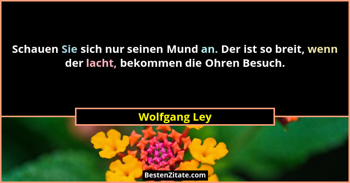 Schauen Sie sich nur seinen Mund an. Der ist so breit, wenn der lacht, bekommen die Ohren Besuch.... - Wolfgang Ley