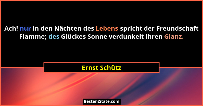 Ach! nur in den Nächten des Lebens spricht der Freundschaft Flamme; des Glückes Sonne verdunkelt ihren Glanz.... - Ernst Schütz