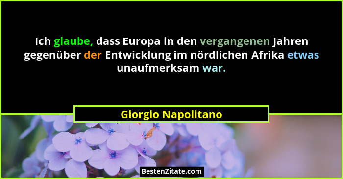 Ich glaube, dass Europa in den vergangenen Jahren gegenüber der Entwicklung im nördlichen Afrika etwas unaufmerksam war.... - Giorgio Napolitano