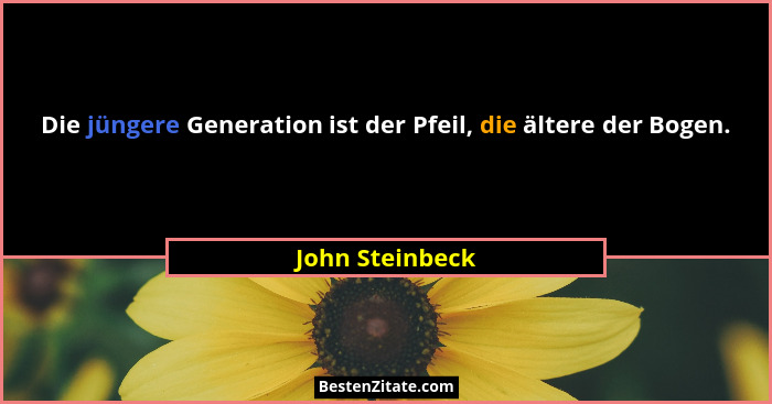 Die jüngere Generation ist der Pfeil, die ältere der Bogen.... - John Steinbeck