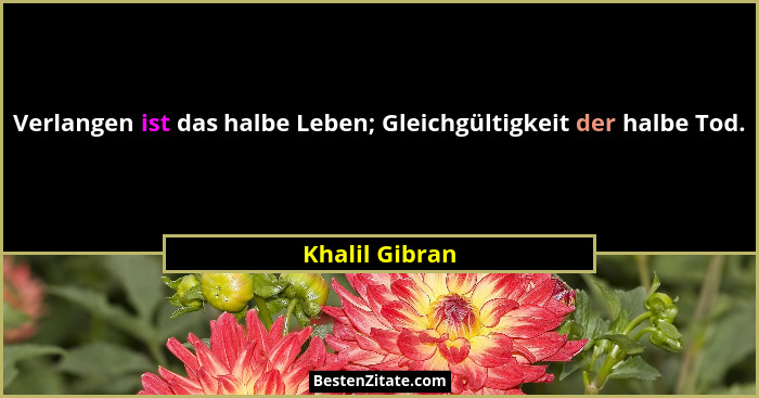 Verlangen ist das halbe Leben; Gleichgültigkeit der halbe Tod.... - Khalil Gibran