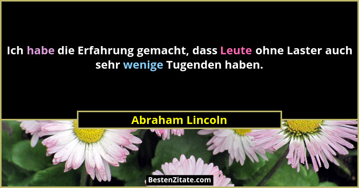 Ich habe die Erfahrung gemacht, dass Leute ohne Laster auch sehr wenige Tugenden haben.... - Abraham Lincoln
