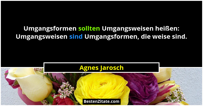 Umgangsformen sollten Umgangsweisen heißen: Umgangsweisen sind Umgangsformen, die weise sind.... - Agnes Jarosch