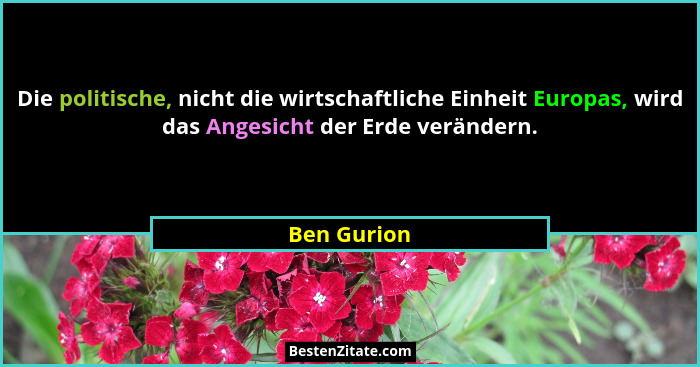 Die politische, nicht die wirtschaftliche Einheit Europas, wird das Angesicht der Erde verändern.... - Ben Gurion