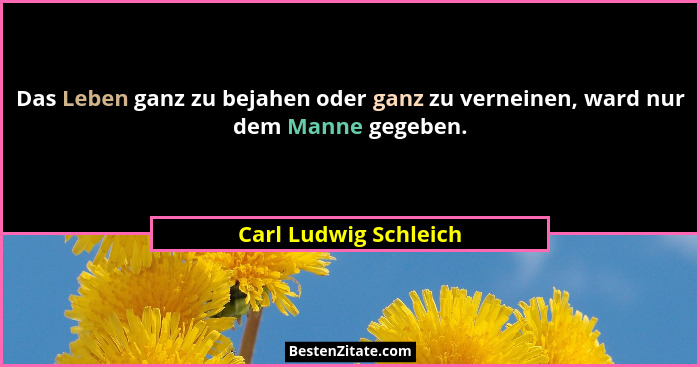 Das Leben ganz zu bejahen oder ganz zu verneinen, ward nur dem Manne gegeben.... - Carl Ludwig Schleich