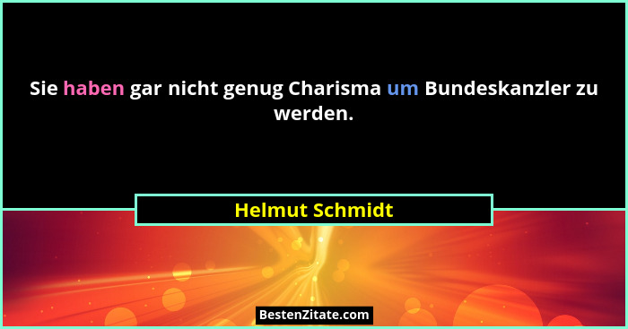 Sie haben gar nicht genug Charisma um Bundeskanzler zu werden.... - Helmut Schmidt