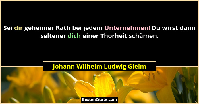 Sei dir geheimer Rath bei jedem Unternehmen! Du wirst dann seltener dich einer Thorheit schämen.... - Johann Wilhelm Ludwig Gleim