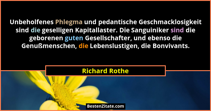 Unbeholfenes Phlegma und pedantische Geschmacklosigkeit sind die geselligen Kapitallaster. Die Sanguiniker sind die geborenen guten Ge... - Richard Rothe