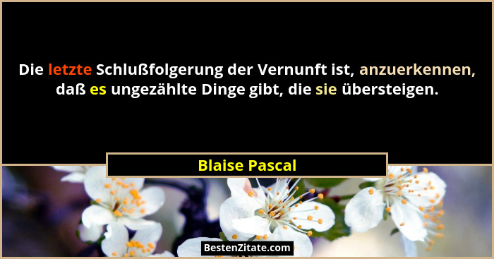 Die letzte Schlußfolgerung der Vernunft ist, anzuerkennen, daß es ungezählte Dinge gibt, die sie übersteigen.... - Blaise Pascal