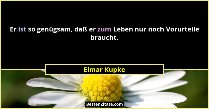 Er ist so genügsam, daß er zum Leben nur noch Vorurteile braucht.... - Elmar Kupke
