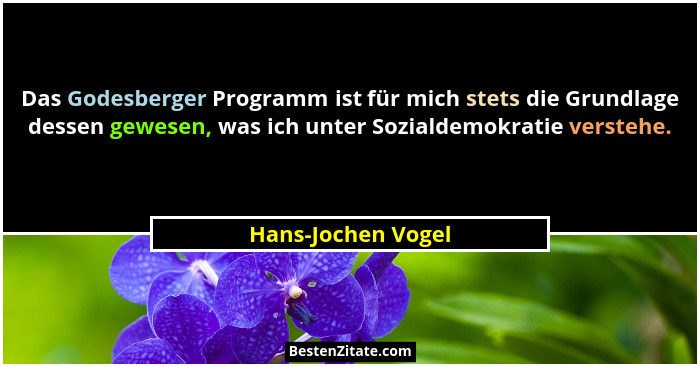Das Godesberger Programm ist für mich stets die Grundlage dessen gewesen, was ich unter Sozialdemokratie verstehe.... - Hans-Jochen Vogel