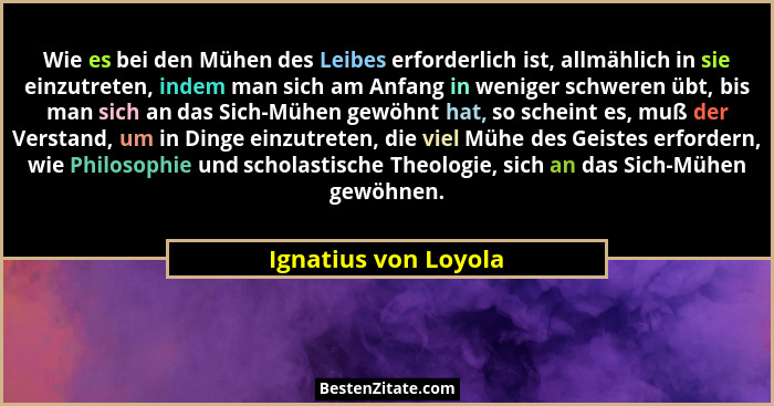 Wie es bei den Mühen des Leibes erforderlich ist, allmählich in sie einzutreten, indem man sich am Anfang in weniger schweren üb... - Ignatius von Loyola