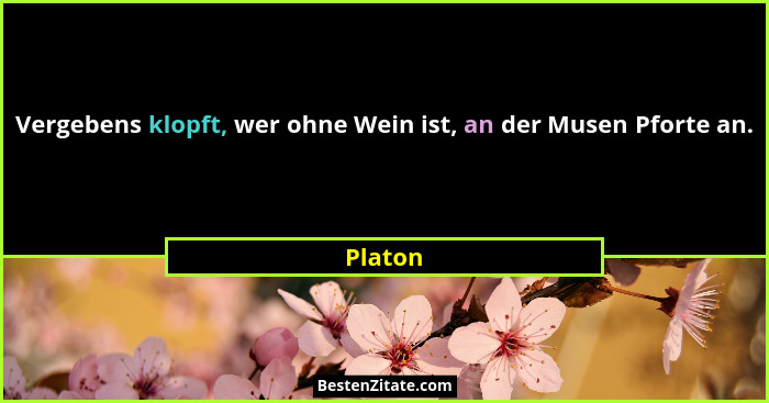 Vergebens klopft, wer ohne Wein ist, an der Musen Pforte an.... - Platon