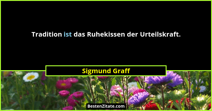 Tradition ist das Ruhekissen der Urteilskraft.... - Sigmund Graff