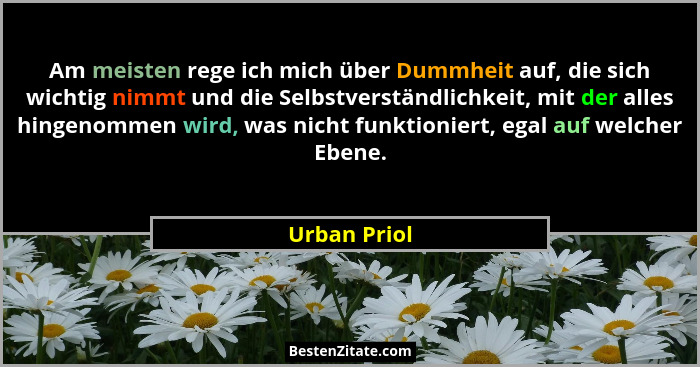Am meisten rege ich mich über Dummheit auf, die sich wichtig nimmt und die Selbstverständlichkeit, mit der alles hingenommen wird, was n... - Urban Priol