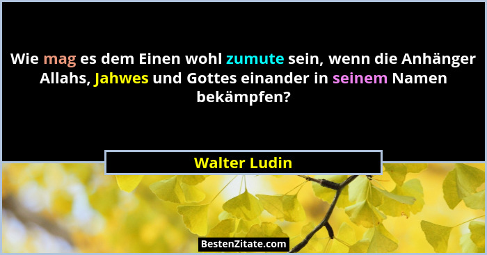 Wie mag es dem Einen wohl zumute sein, wenn die Anhänger Allahs, Jahwes und Gottes einander in seinem Namen bekämpfen?... - Walter Ludin