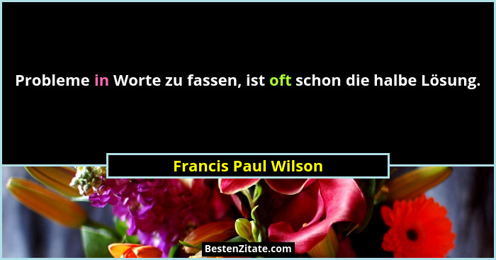 Probleme in Worte zu fassen, ist oft schon die halbe Lösung.... - Francis Paul Wilson