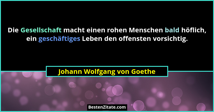 Die Gesellschaft macht einen rohen Menschen bald höflich, ein geschäftiges Leben den offensten vorsichtig.... - Johann Wolfgang von Goethe
