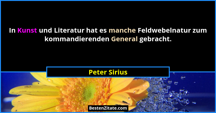 In Kunst und Literatur hat es manche Feldwebelnatur zum kommandierenden General gebracht.... - Peter Sirius